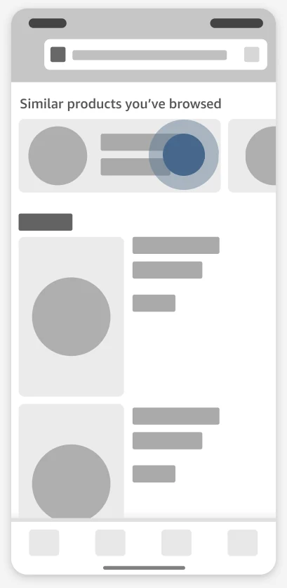 The search results wireframe, with a tap on a product in “Similar products you’ve browsed”.