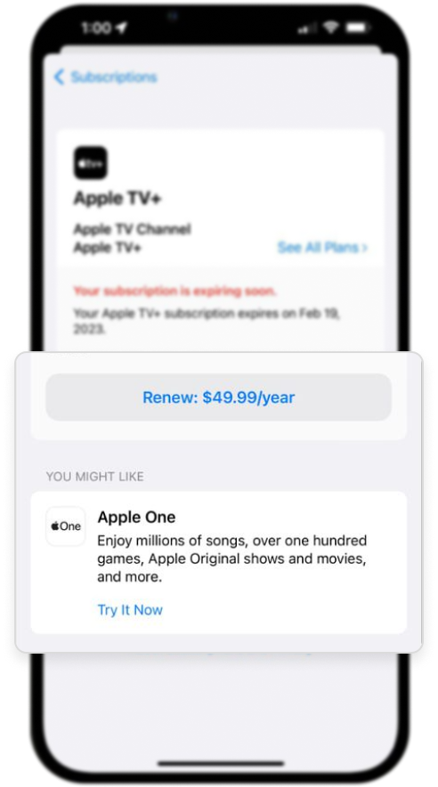 Apple TV Subscription Renewal Button